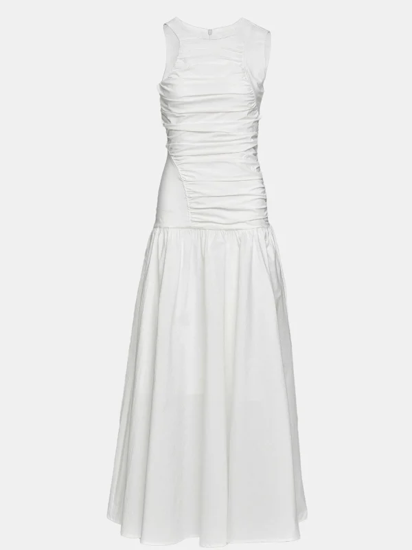 Source Unknown Accessories-Drop Waist Ruched Dress, Off White