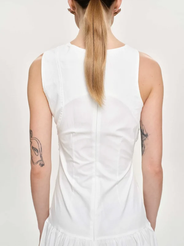 Source Unknown Accessories-Drop Waist Ruched Dress, Off White