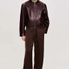 Source Unknown Accessories-Ennio Faux-Leather Bomber Jacket, Mahogany