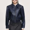 Source Unknown Accessories-Ennio Faux-Leather Bomber Jacket, Navy