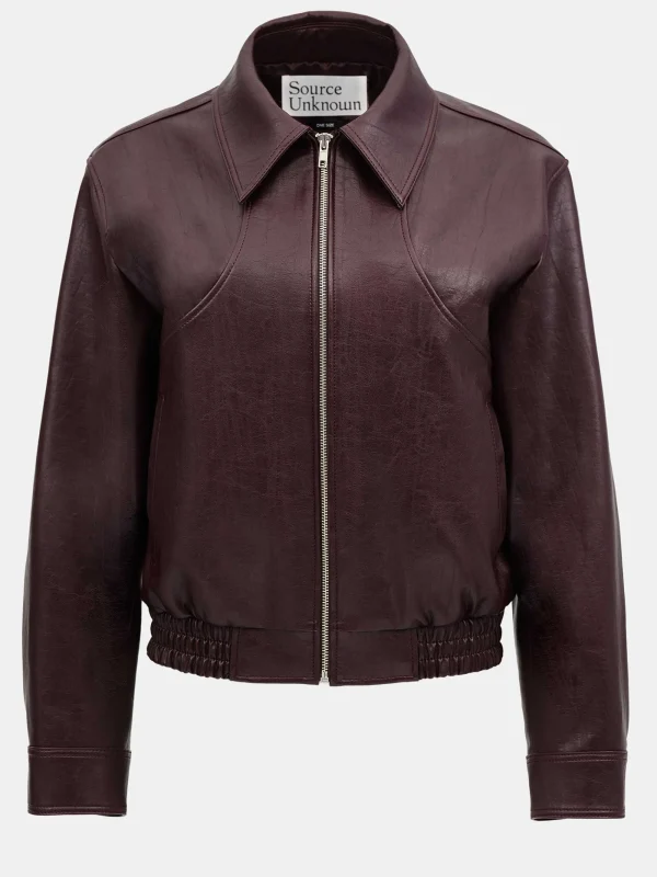 Source Unknown Accessories-Ennio Faux-Leather Bomber Jacket, Mahogany