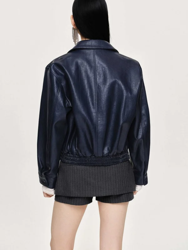 Source Unknown Accessories-Ennio Faux-Leather Bomber Jacket, Navy