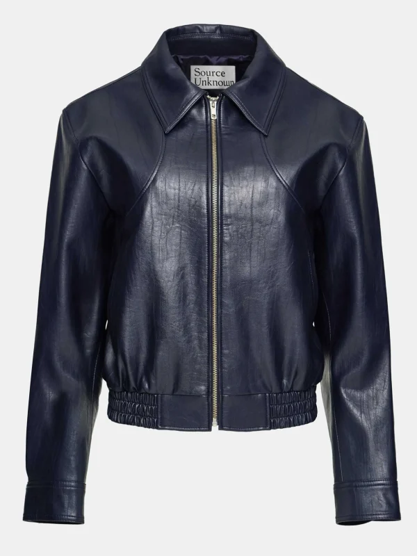 Source Unknown Accessories-Ennio Faux-Leather Bomber Jacket, Navy