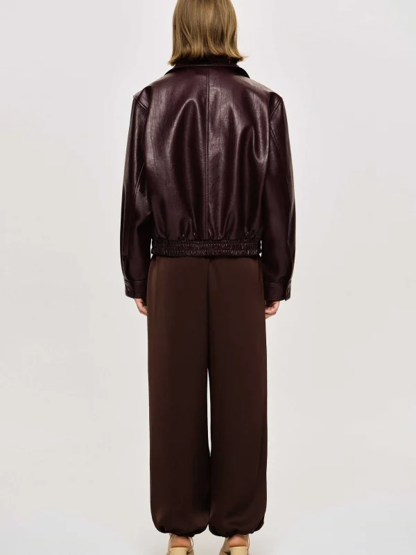 Source Unknown Accessories-Ennio Faux-Leather Bomber Jacket, Mahogany