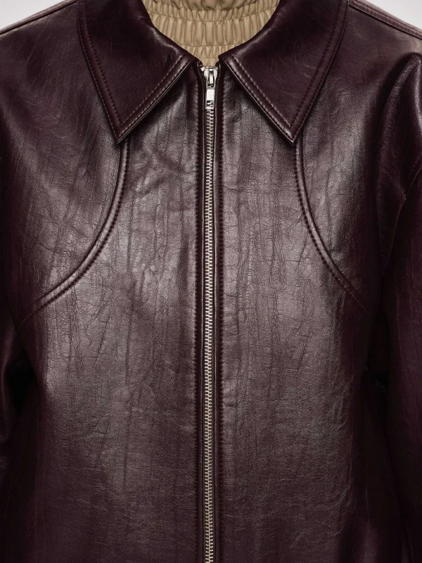 Source Unknown Accessories-Ennio Faux-Leather Bomber Jacket, Mahogany