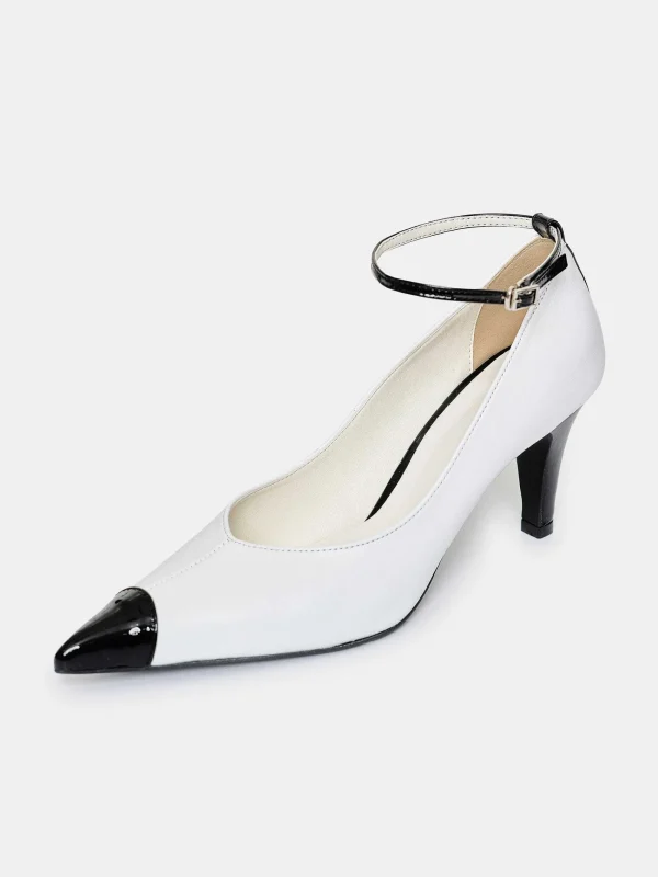 Source Unknown Shoes & Bags-Ester Bicolor Ankle-Strap Heels, White