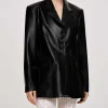 Source Unknown Clothing-Faux Leather Button Jacket, Black