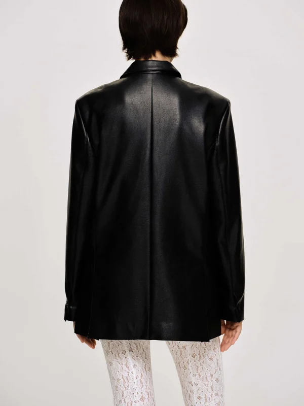 Source Unknown Clothing-Faux Leather Button Jacket, Black