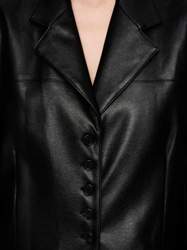 Source Unknown Clothing-Faux Leather Button Jacket, Black