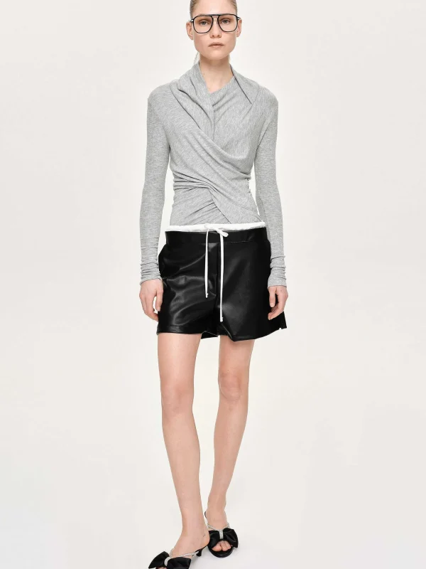 Source Unknown Clothing-Faux Leather Layered Shorts, Black