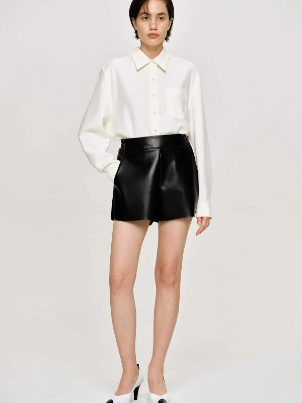 Source Unknown Accessories-Faux Leather Shorts, Black