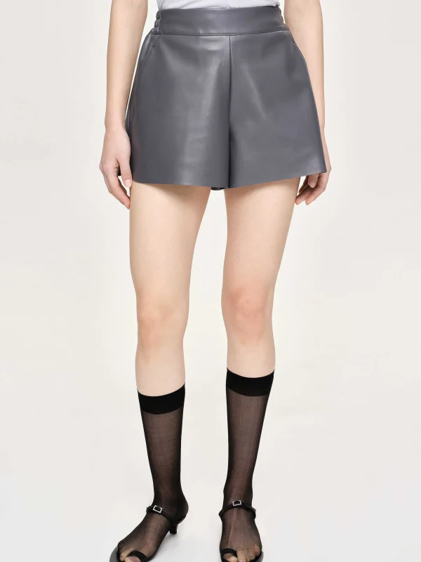 Source Unknown Accessories-Faux Leather Shorts, Fossil Grey