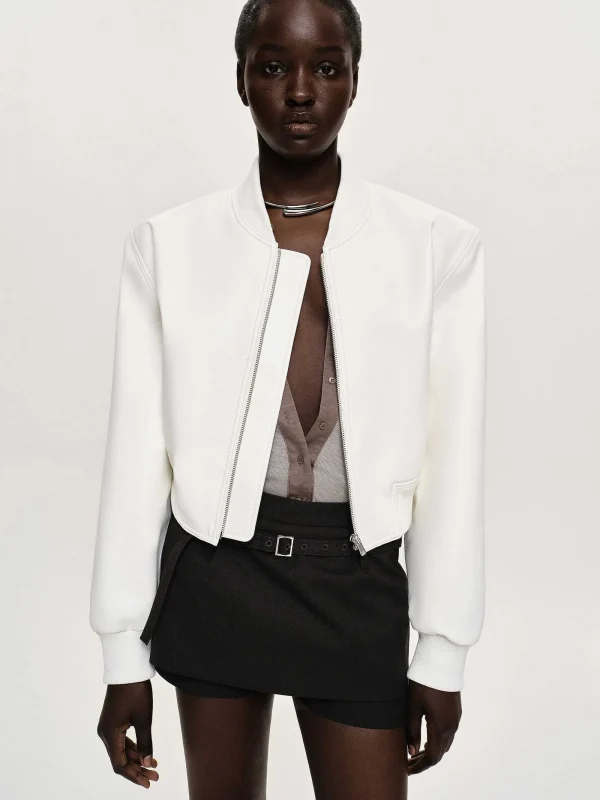 Source Unknown Outerwear-Faux-Leather Bomber Jacket, White