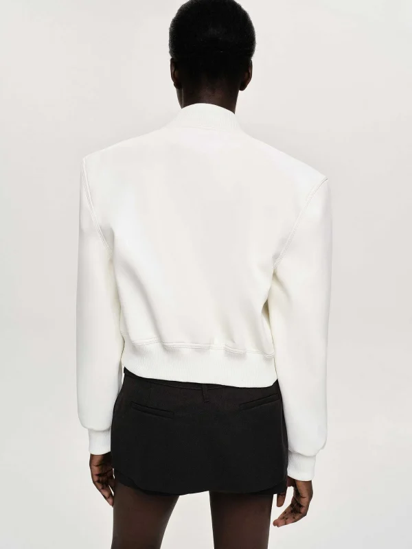 Source Unknown Clothing-Faux-Leather Bomber Jacket, White