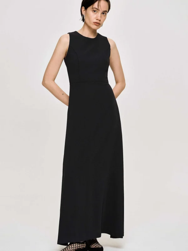 Source Unknown Clothing-Fitted Maxi Dress, Black