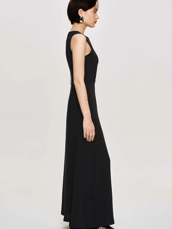 Source Unknown Clothing-Fitted Maxi Dress, Black