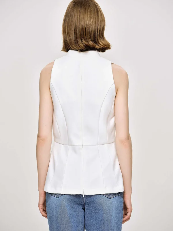 Source Unknown Tops-Flared Button Vest, White