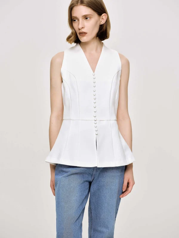 Source Unknown Clothing-Flared Button Vest, White