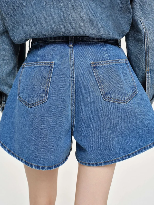 Source Unknown Clothing-Flared Denim Shorts, Medium Blue