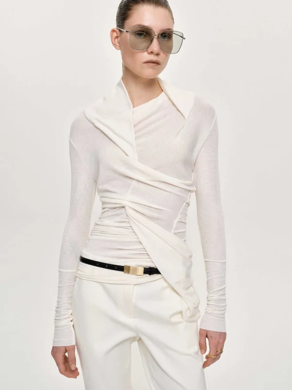 Source Unknown Clothing-Folgore Asymmetric Drape Top, Ivory