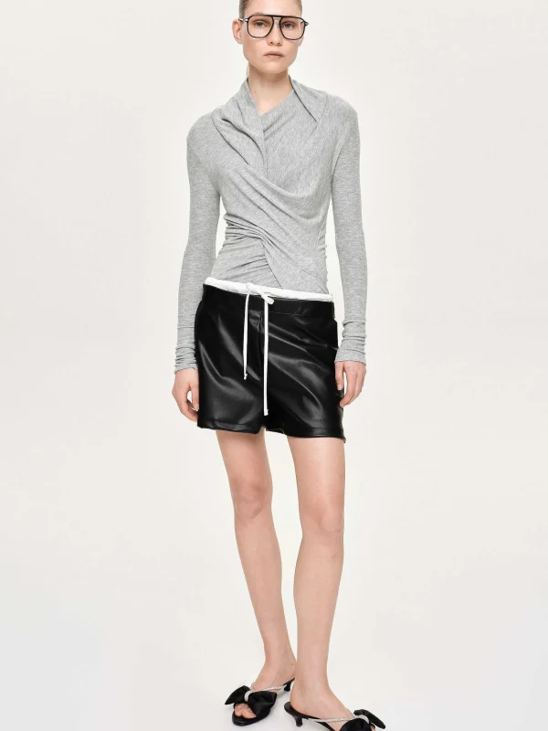 Source Unknown Tops-Folgore Asymmetric Drape Top, Grey