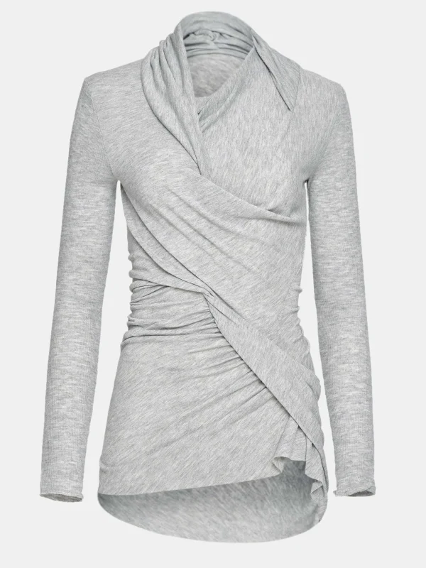 Source Unknown Clothing-Folgore Asymmetric Drape Top, Grey