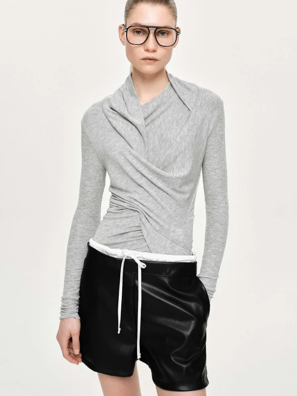 Source Unknown Clothing-Folgore Asymmetric Drape Top, Grey