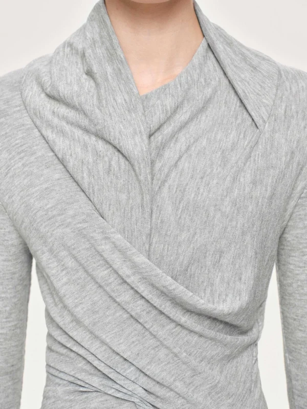 Source Unknown Clothing-Folgore Asymmetric Drape Top, Grey