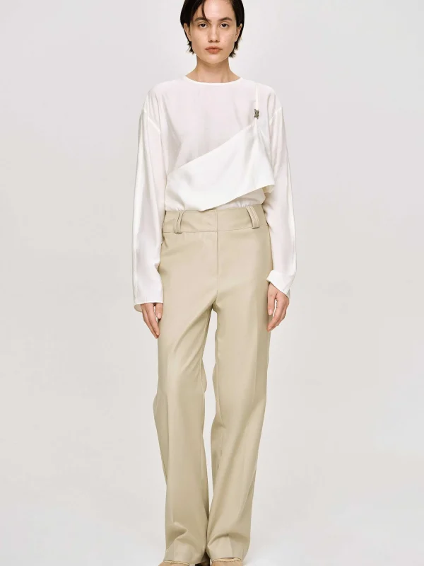 Source Unknown Bottoms-Gabardine Straight-Leg Trousers, Beige