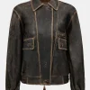 Source Unknown Accessories-Geva Faded Lambskin Bomber Jacket, Brown