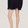 Source Unknown Clothing-High Rise Angled Shorts, Navy