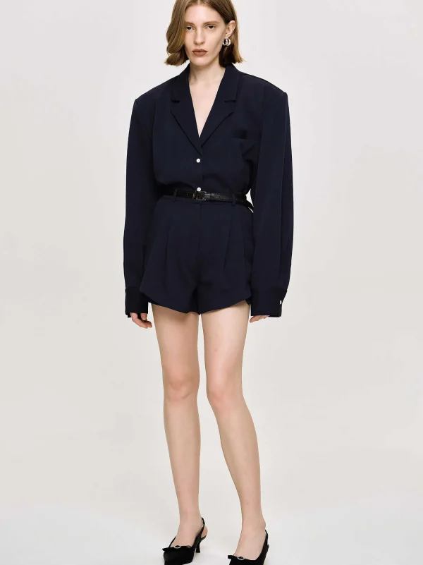 Source Unknown Bottoms-High Rise Angled Shorts, Navy