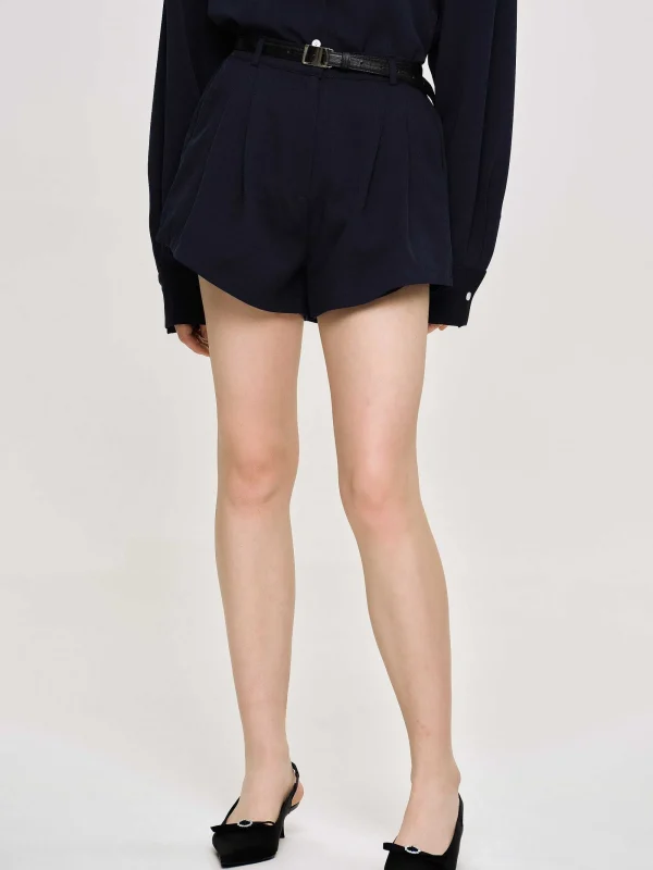 Source Unknown Clothing-High Rise Angled Shorts, Navy