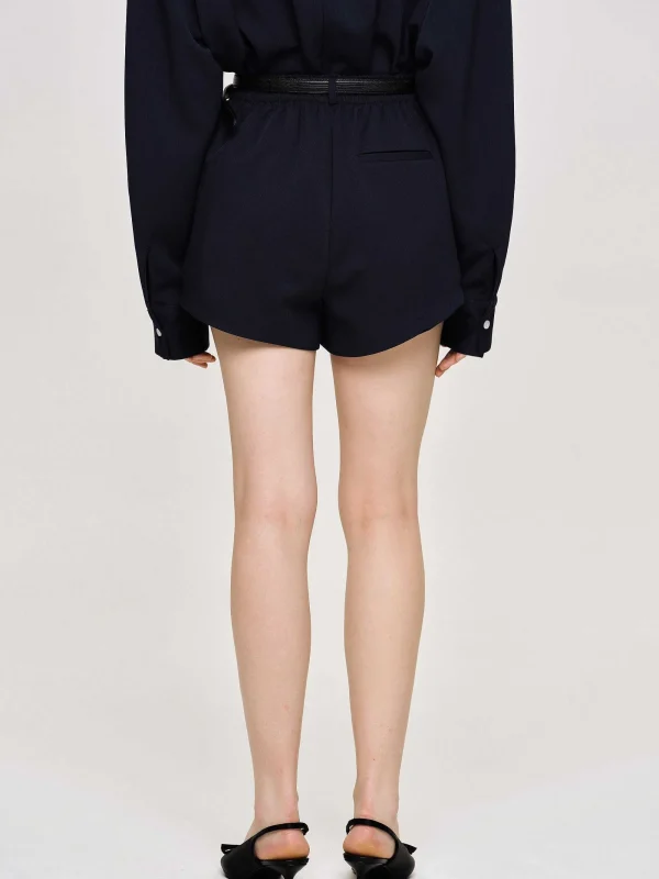 Source Unknown Bottoms-High Rise Angled Shorts, Navy