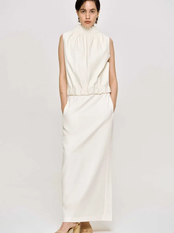 Source Unknown Clothing-High Rise Fluid Skirt, Ivory