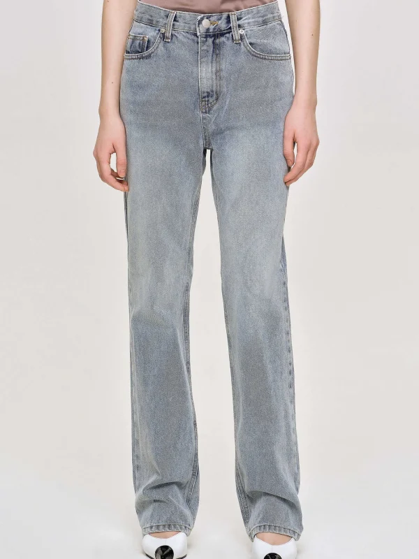 Source Unknown Clothing-High-Rise Long Jeans, Ash Blue