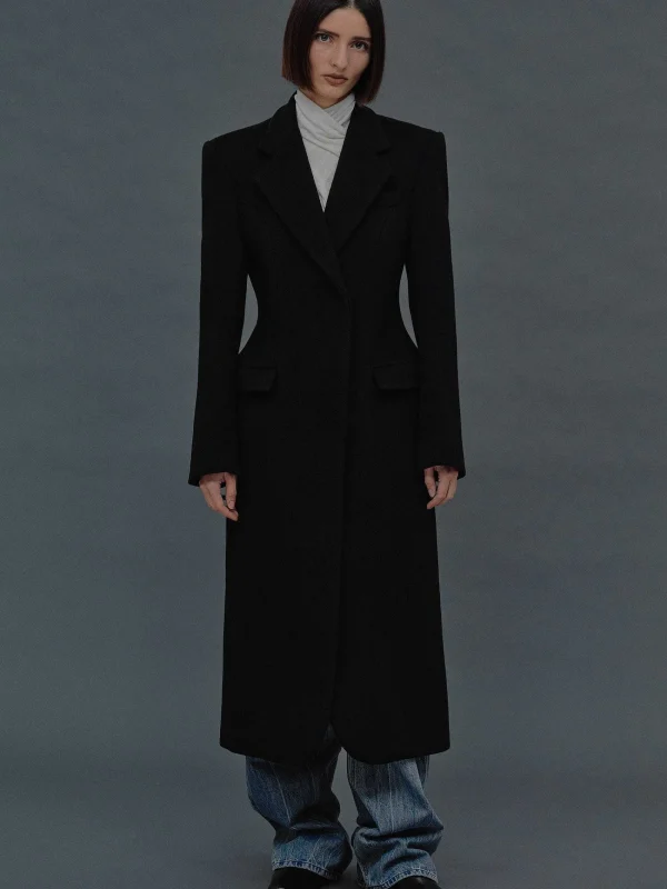 Source Unknown Clothing-Holin Hourglass Coat, Black