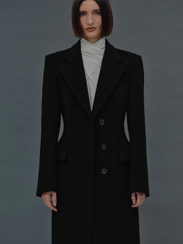 Source Unknown Outerwear-Holin Hourglass Coat, Black