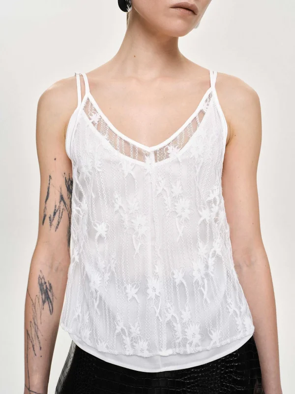 Source Unknown Clothing-Intersia Floral Tank Top, White