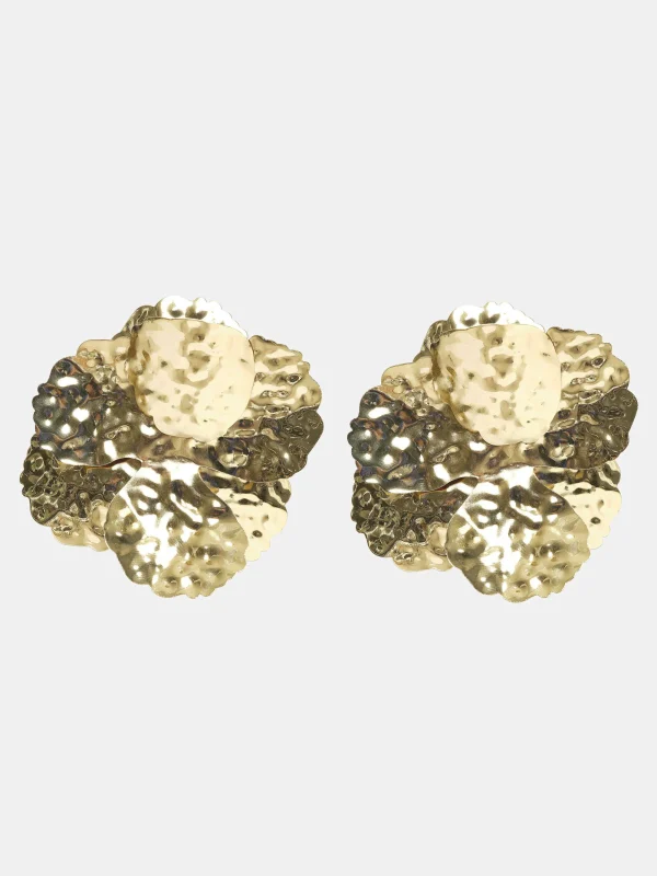 Source Unknown Accessories-Irregular Petal Earrings, Gold