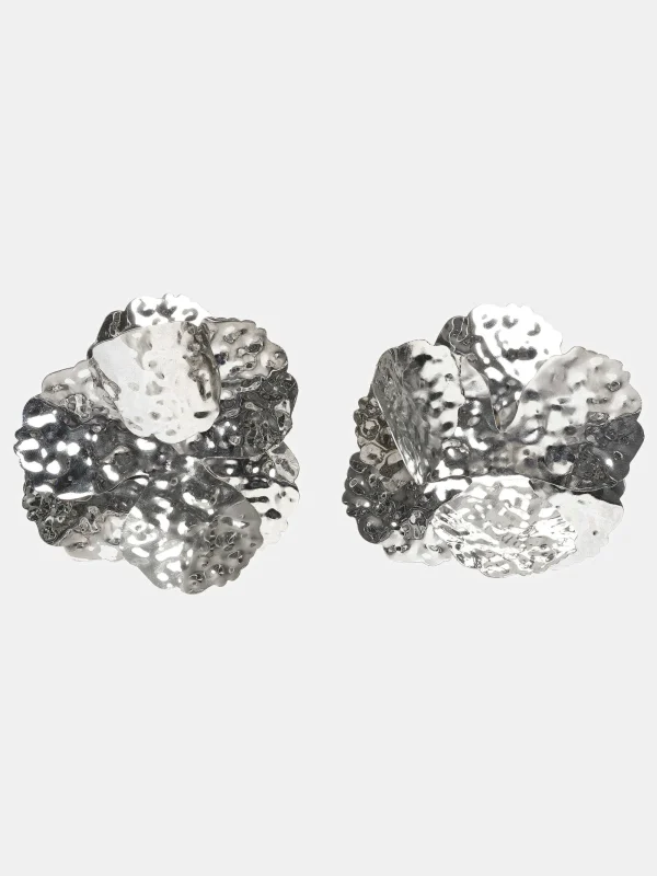 Source Unknown Accessories-Irregular Petal Earrings, Silver