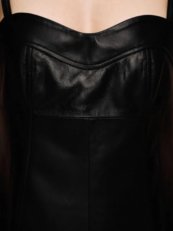 Source Unknown Tops-Lambskin Bustier Leather Top, Black