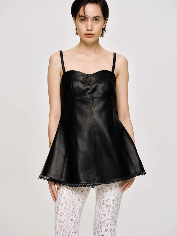 Source Unknown Clothing-Lambskin Bustier Leather Top, Black