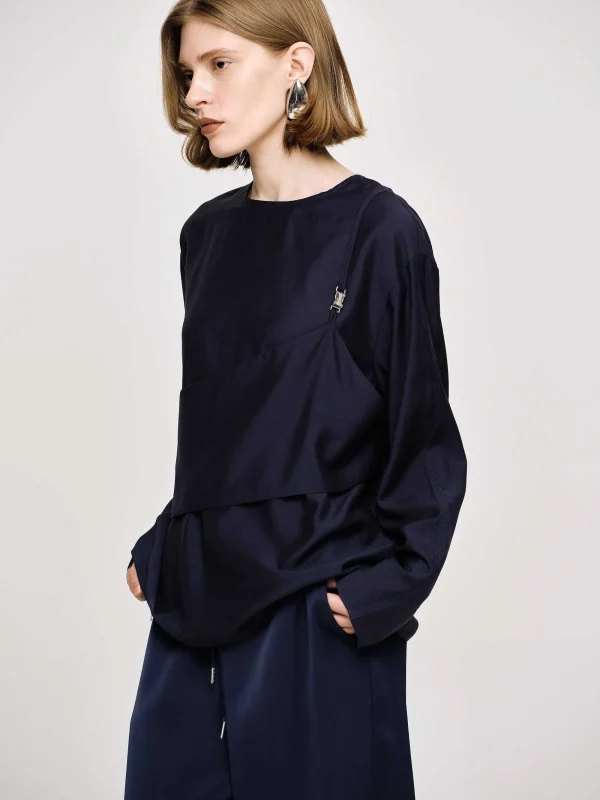 Source Unknown Clothing-Layered Blouse, Navy