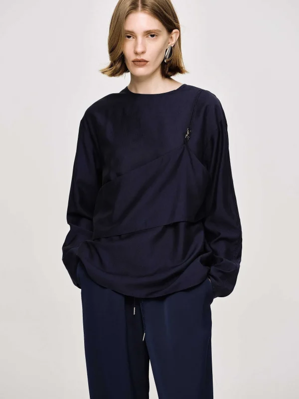 Source Unknown Tops-Layered Blouse, Navy