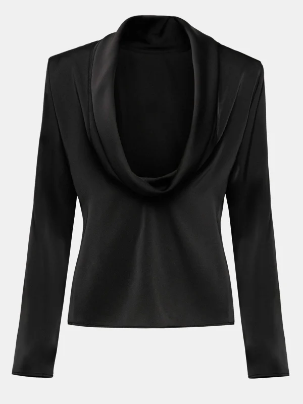 Source Unknown Tops-Leiva Cowl-Back Blouse, Black