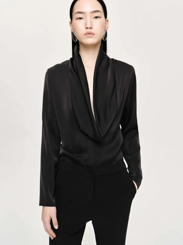 Source Unknown Clothing-Leiva Cowl-Back Blouse, Black