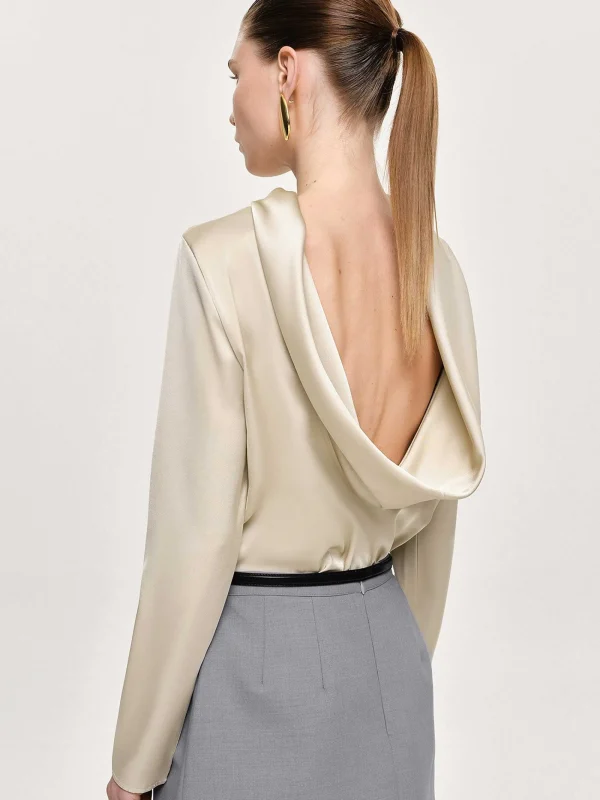 Source Unknown Tops-Leiva Cowl-Back Blouse, Parchment