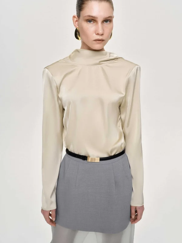 Source Unknown Tops-Leiva Cowl-Back Blouse, Parchment