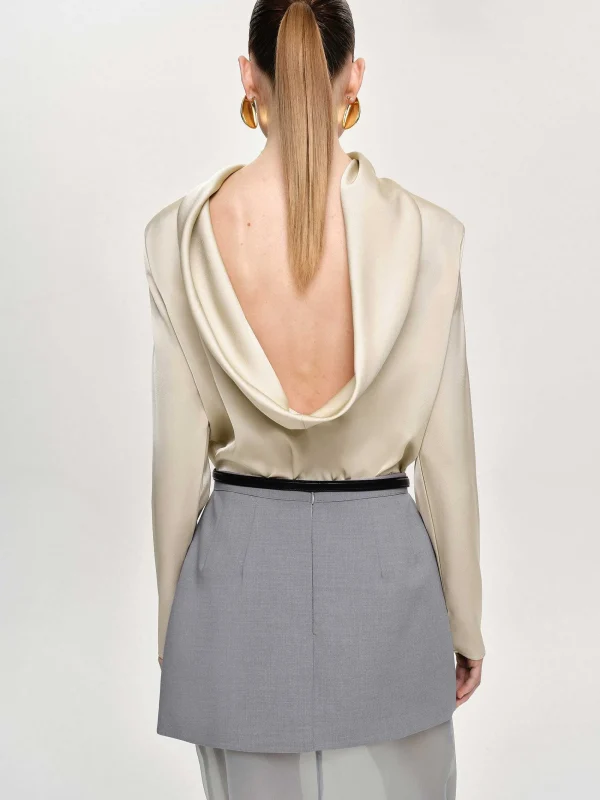 Source Unknown Tops-Leiva Cowl-Back Blouse, Parchment